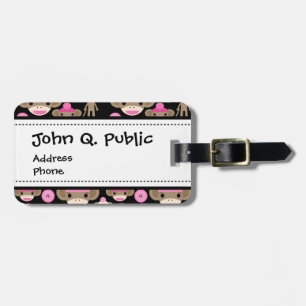 Cute Girly Pink Sock Monkeys Girls op Black Bagagelabel