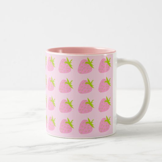 Cute Girly Pink Strawberry Pattern Tweekleurige Koffiemok (Rechts)