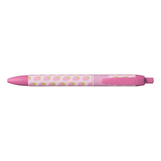 Cute Girly Pink Strawberry Pattern Zwarte Inkt Pen (Achterkant)