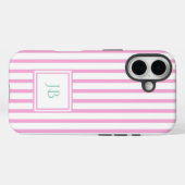 Cute Girly Pink Striped Personalized Initial Case-Mate iPhone Case (Achterkant (horizontaal))
