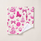 Cute Girly Preppy Motif de Noël rose (Gant de toilette)