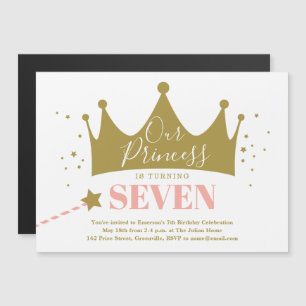 Cute Girly Princess Pink Birthday Party Invitation Magnetische Uitnodiging