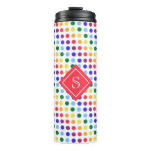 Cute Girly Rainbow Polka Dots gepersonaliseerd Thermosbeker