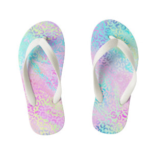 Cute Girly Rainbow Shimmer Leopard Print Kinder Teenslippers