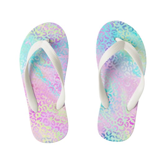 Cute Girly Rainbow Shimmer Leopard Print Kinder Teenslippers (Voetbed)
