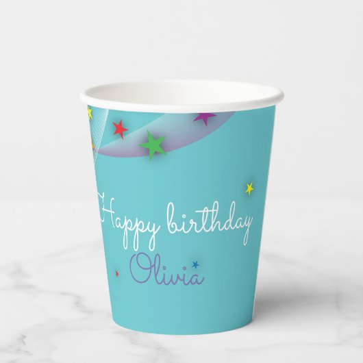 Cute Girly Rainbow Stars Sky Clouds & Name Papieren Bekers (Achterkant)