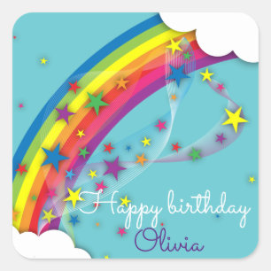 Cute Girly Rainbow Stars Sky en Clouds Vierkante Sticker