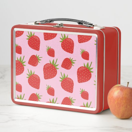 Cute Girly Red Pink Retro Strawberry Pattern (In situ)