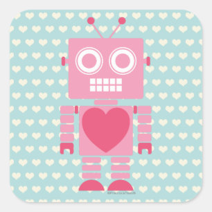 Cute Girly Robot Vierkante Sticker