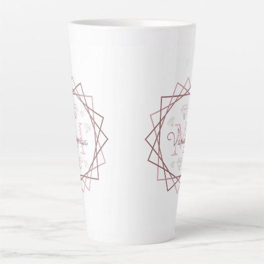 Cute Girly Roos Gold Monogram Geometric Latte Mok (Voorkant)