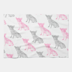 Cute girly roze grijze waterverf chihuahua patroon theedoek
