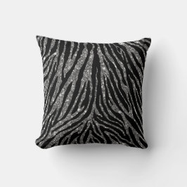 Cute Girly Silver Faux Glitter Zebra Black Patroon Kussen