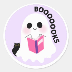Cute girly spooky black cat-leesboeken ronde sticker
