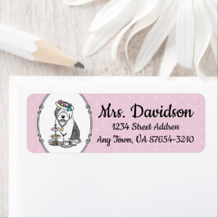 Cute Girly Tea Party Old English Sheepdog (grijs 1 Etiket