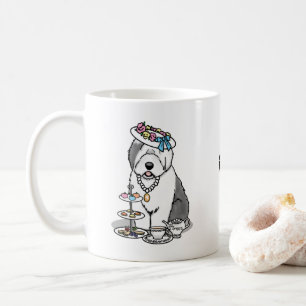 Cute Girly Tea Party Old English Sheepdog (grijs 1 Koffiemok
