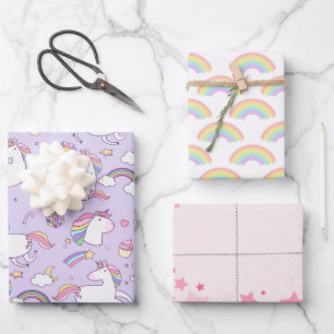 Cute Girly Unicorn Rainbow Stars Aangepast Inpakpapier Vel