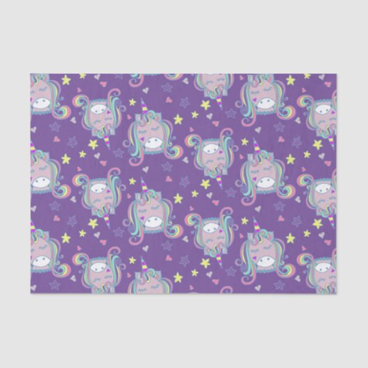 Cute  Girly Unicorn Stars and Hearts Pattern Tissuepapier (Voorkant)