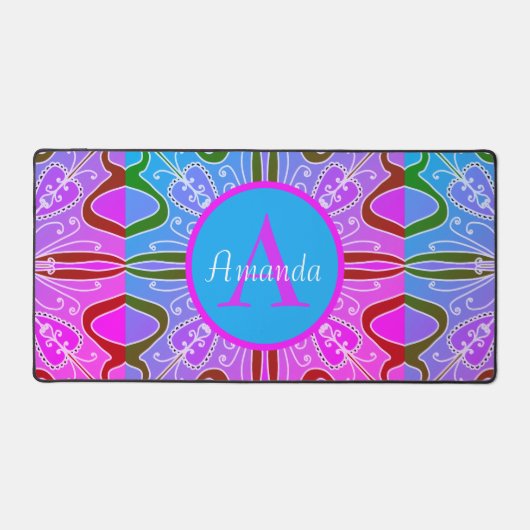 Cute Girly Whimsical Folk Art rose violet bleu (Recto)