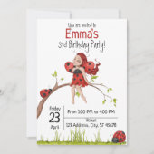 Cute Girly Whimsical Lady Bug 3rd Birthday Kaart (Voorkant)