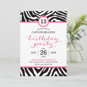 Cute Girly Zebra Imprimer Invitation de fête d'ann (Debout devant)