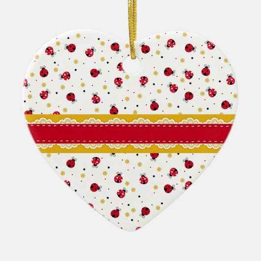 Cute girred white ladybugs stippen keramisch ornament (Voorkant)