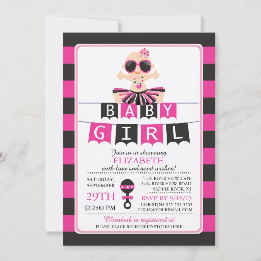 Cute Glam Diva Girl Baby shower Invitation (Devant)