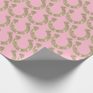 Cute Glam Hoefijzer Goud Roze Glitters Cadeaupapier
