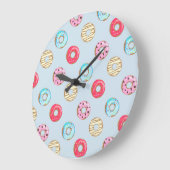 Cute Glazed Donut Pattern Light Blue Grote Klok (Hoek)