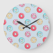 Cute Glazed Donut Pattern Light Blue Grote Klok (Voorkant)