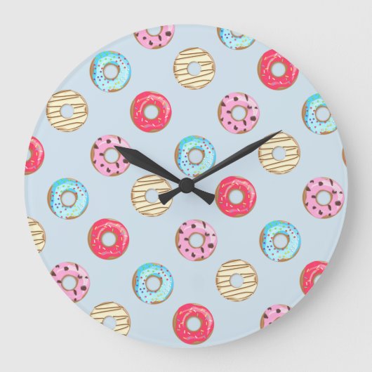 Cute Glazed Donut Pattern Light Blue Grote Klok (Voorkant)