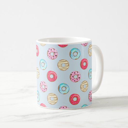 Cute Glazed Doughnut Pattern Light Blue Koffiemok (Voorkant rechts)
