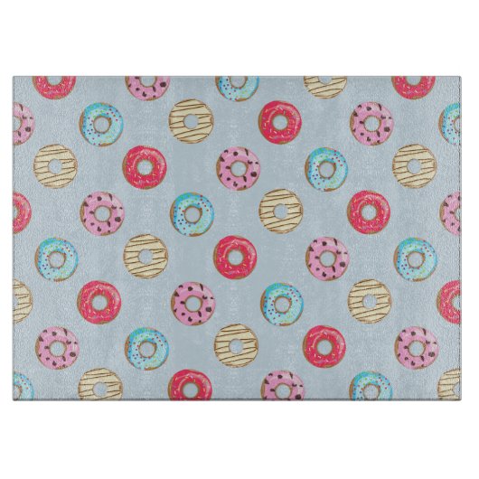 Cute Glazed Doughnut Pattern Light Blue Snijplank (Voorkant)