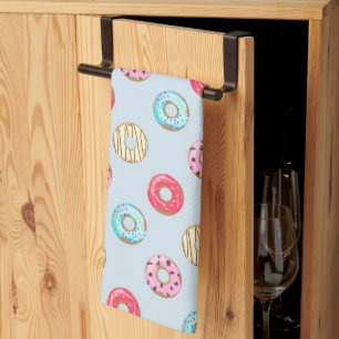 Cute Glazed Doughnut Pattern Light Blue Theedoek