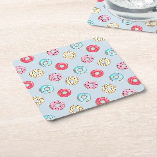 Cute Glazed Doughnut Pattern Light Blue Vierkante Kartonnen Onderzetter (Schuin)