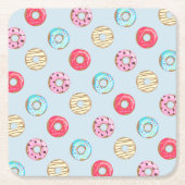 Cute Glazed Doughnut Pattern Light Blue Vierkante Kartonnen Onderzetter (Voorkant)