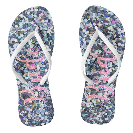 Cute Glitter Bride, Paars-Personalized Teenslippers (Voetbed)