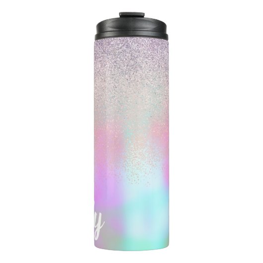 Cute Glitter en Sparkles Faux Hologram Thermosbeker (Voorkant)