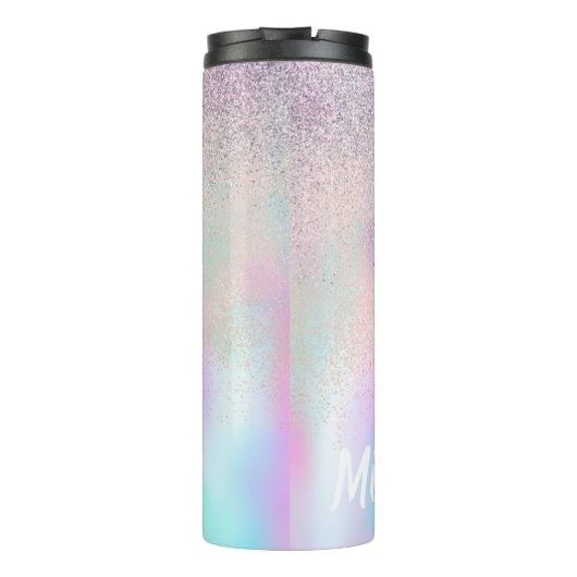 Cute Glitter en Sparkles Faux Hologram Thermosbeker (Achterkant)