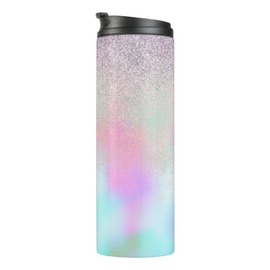 Cute Glitter en Sparkles Faux Hologram Thermosbeker (Geroteerd rechts)
