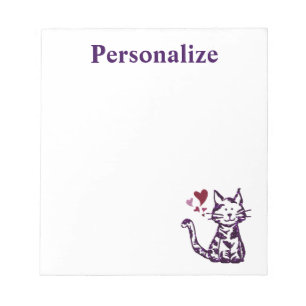 Cute Glitter Paarse Kat met Roze en Rode Harten Notitieblok