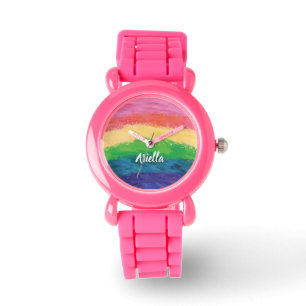 Cute Glitter Rainbow Girls Horloge