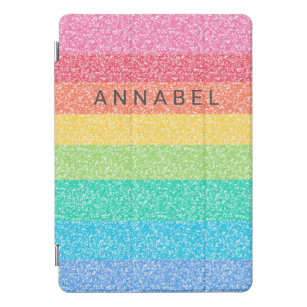 Cute Glitter Rainbow Stripes Colorful Pattern Name iPad Pro Cover