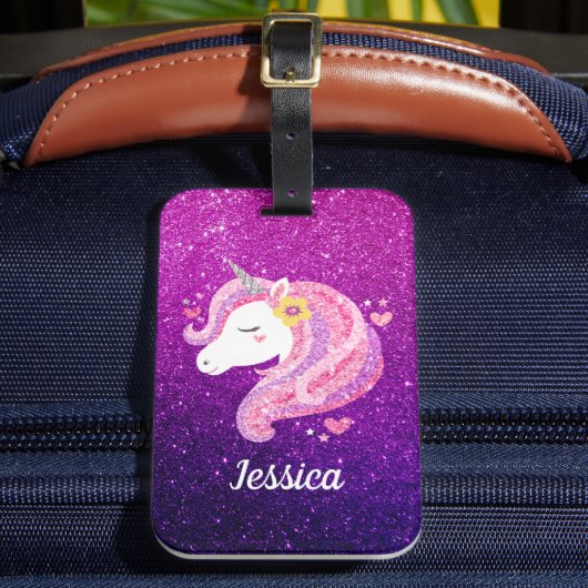 Cute Glitter Unicorn Bagagelabel (Voorkant Insitu 2)
