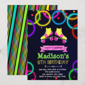 Cute glow roller schaats party-uitnodiging kaart (Voorkant / Achterkant)