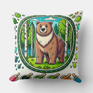 Cute Glowing Bear Illustratie met Bos Kussen