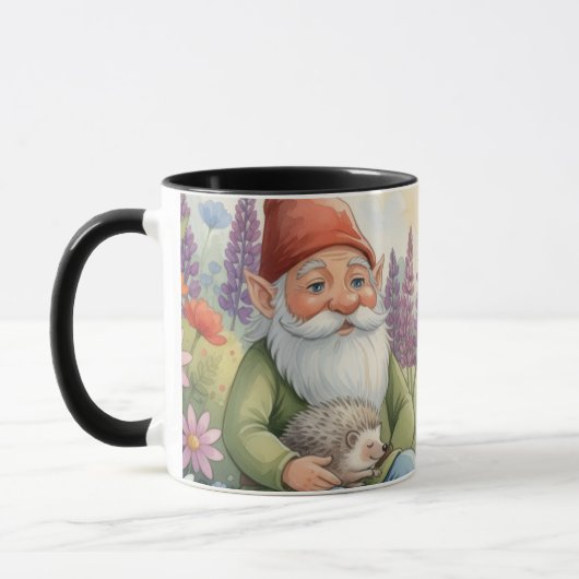 Cute gnome and hedgehog floral mug (Gauche)