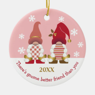 Cute Gnome Better Friend Gold Pink White Gingham Keramisch Ornament