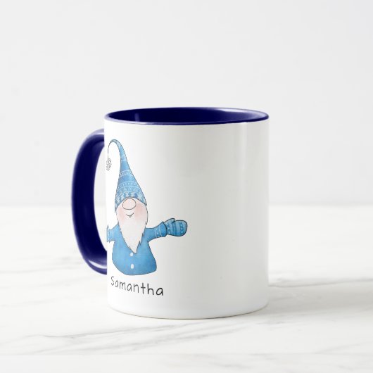 Cute Gnome Custom Blue Kerstmis Mok (Voorkant links)