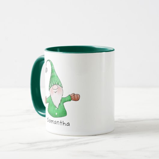 Cute Gnome Custom Name Green kerst Mok (Voorkant links)