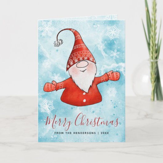 Cute Gnome Elegant Blue Red Merry kerst Feestdagen Kaart (Voorkant)